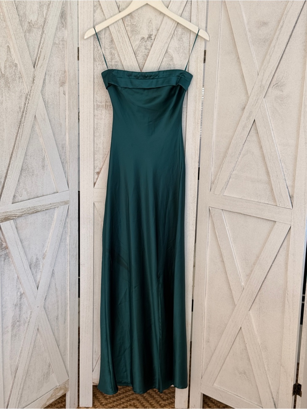 Altar'd State Deep Teal Satin Maxi Slip Dress with Spaghetti Straps